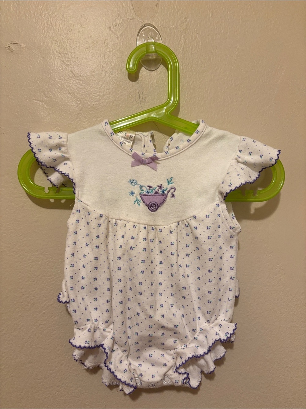 Le Top White Baby Romper with Lavender Floral Embroidery